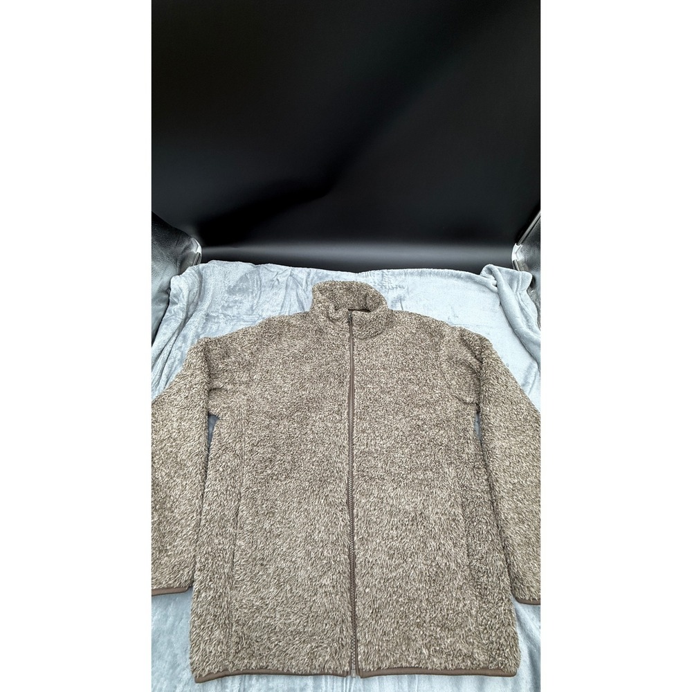 Uniqlo Fluffy Fleece Jacket Womens M Brown Taupe Full Zip High Neck Pockets